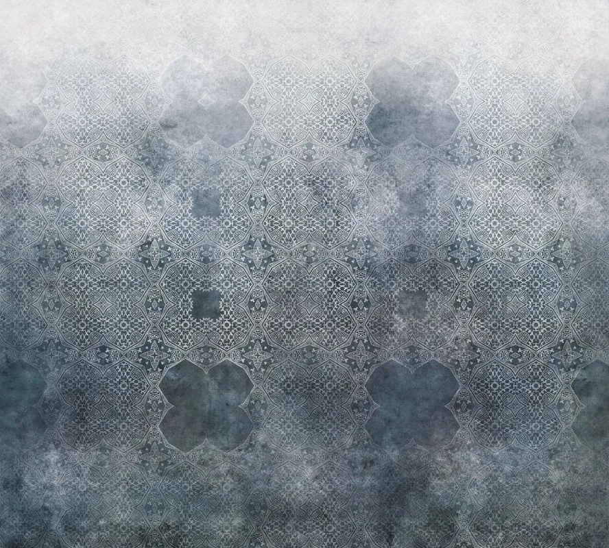 Фотообои и фрески на стену - поталь, серебро, узор, бирюзовая