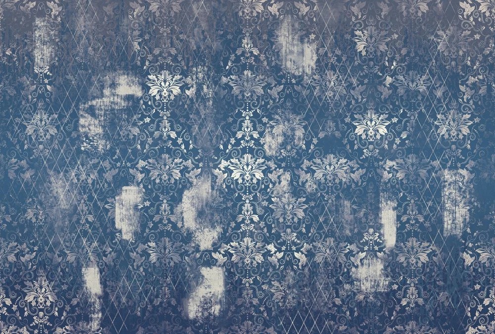 Фотообои и фрески на стену - в стиле прованс, бежево-синяя, узор