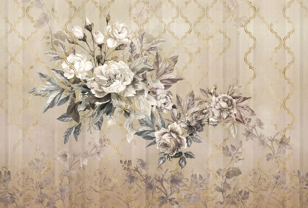 Фотообои и фрески на стену - в стиле прованс, бежевые, белые цветы