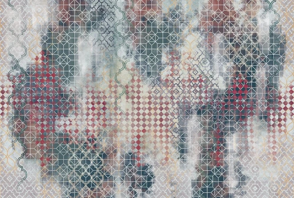 Фотообои на стену - в стиле прованс, узоры, красно-зеленая