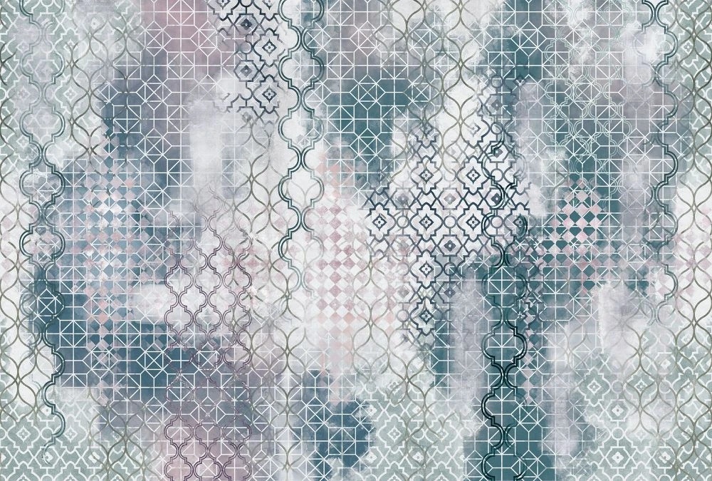 Фотообои и фрески на стену - в стиле прованс, узоры, серо-розовая