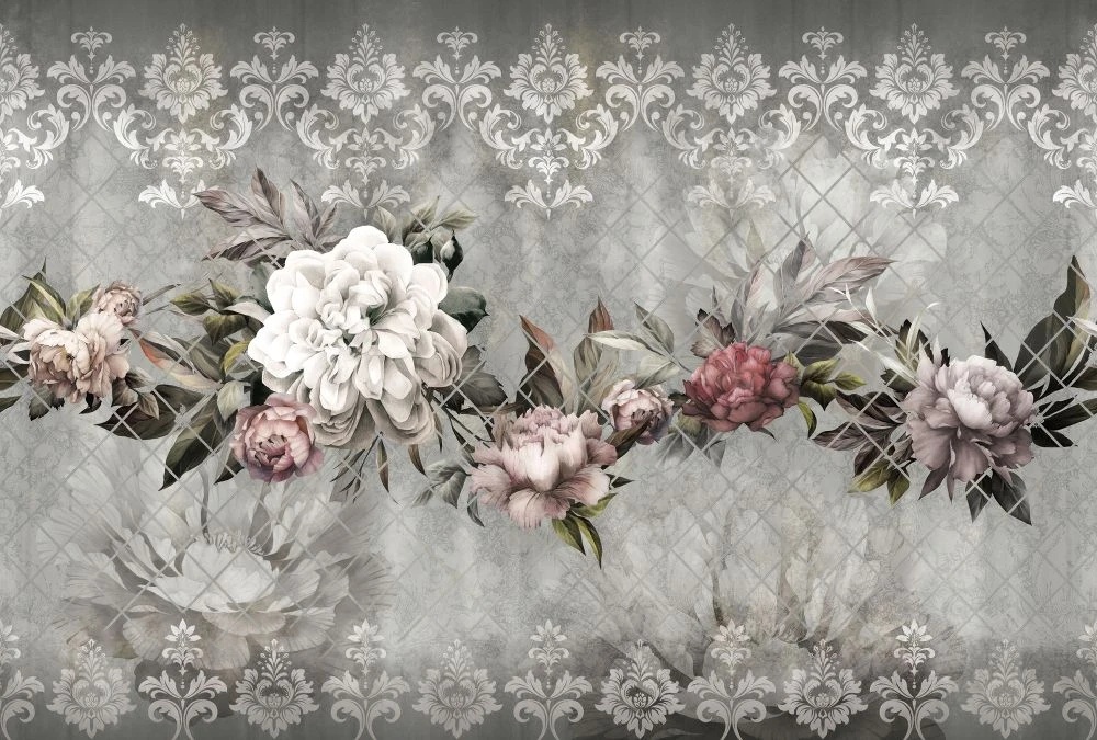 Фотообои и фрески на стену - в стиле прованс, серая, белый цветок
