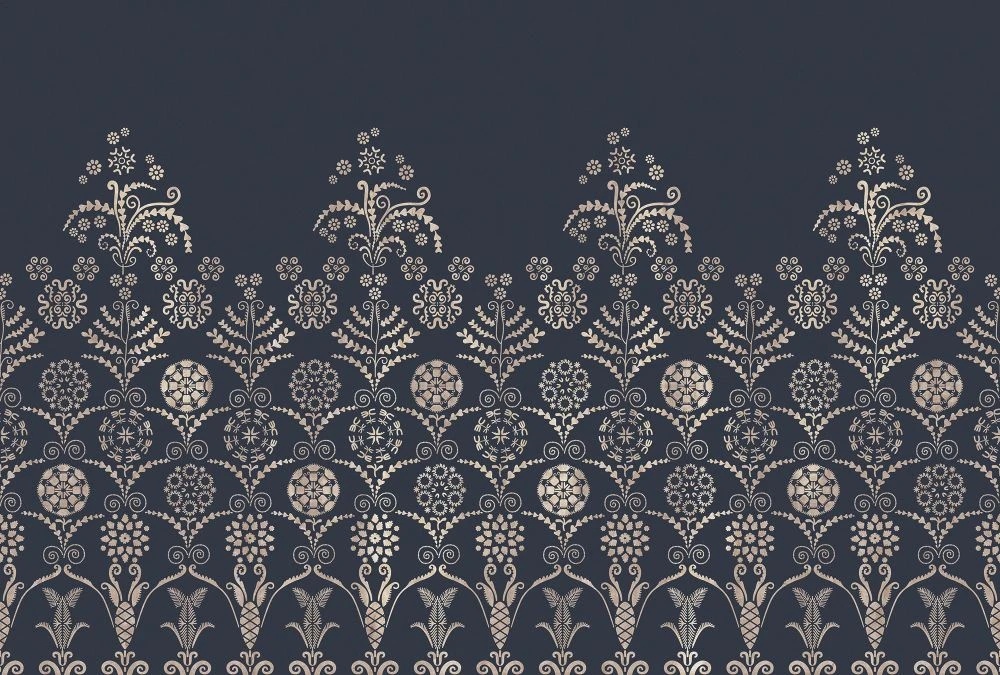 Фотообои и фрески на стену - поталь, серебро, узор, на темном фоне, темно синяя