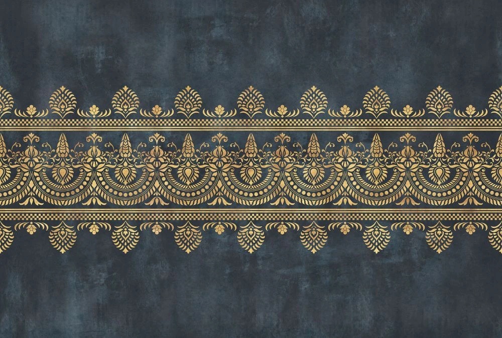 Фотообои и фрески на стену - поталь, золотая, с золотом, узор кружево, на темном фоне, черные