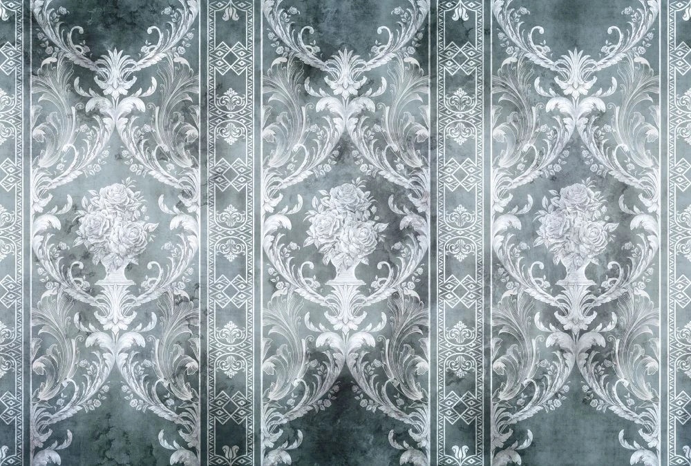 Фотообои и фрески на стену - в стиле прованс, узор, белый, на темном фоне, бирюзовая