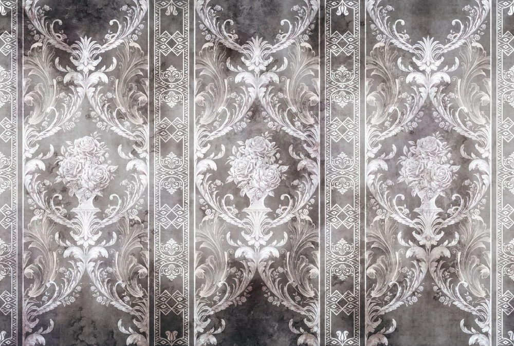 Фотообои и фрески на стену - в стиле прованс, узор, белый, на темном фоне, коричневая