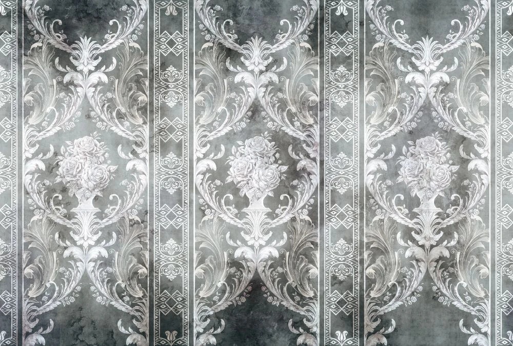 Фотообои и фрески на стену - в стиле прованс, узор, белый, на темном фоне, серая