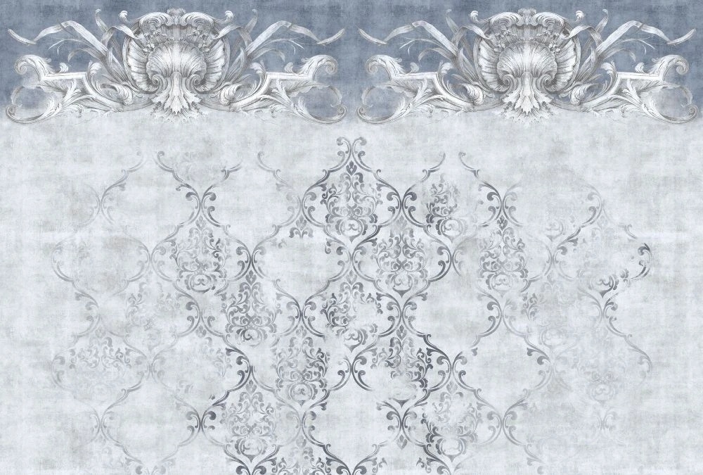 Фотообои и фрески на стену - в стиле прованс, серо-голубая, серая, узор