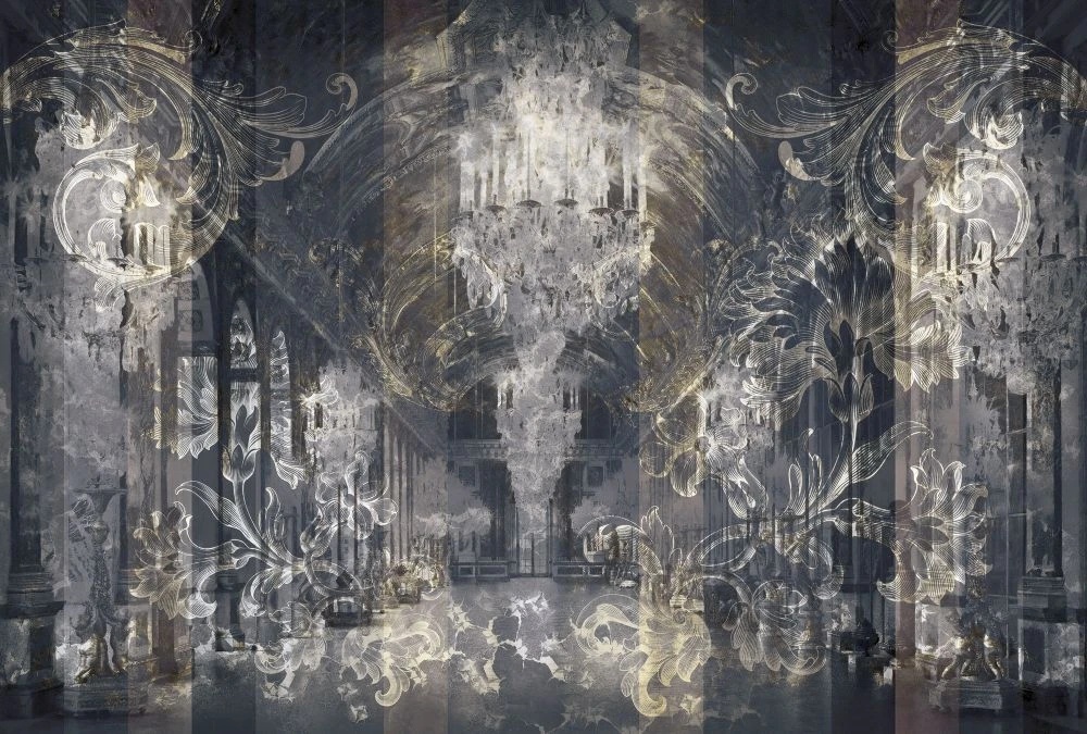 Фотообои и фрески на стену - в стиле прованс, на черном фоне, узор стертый