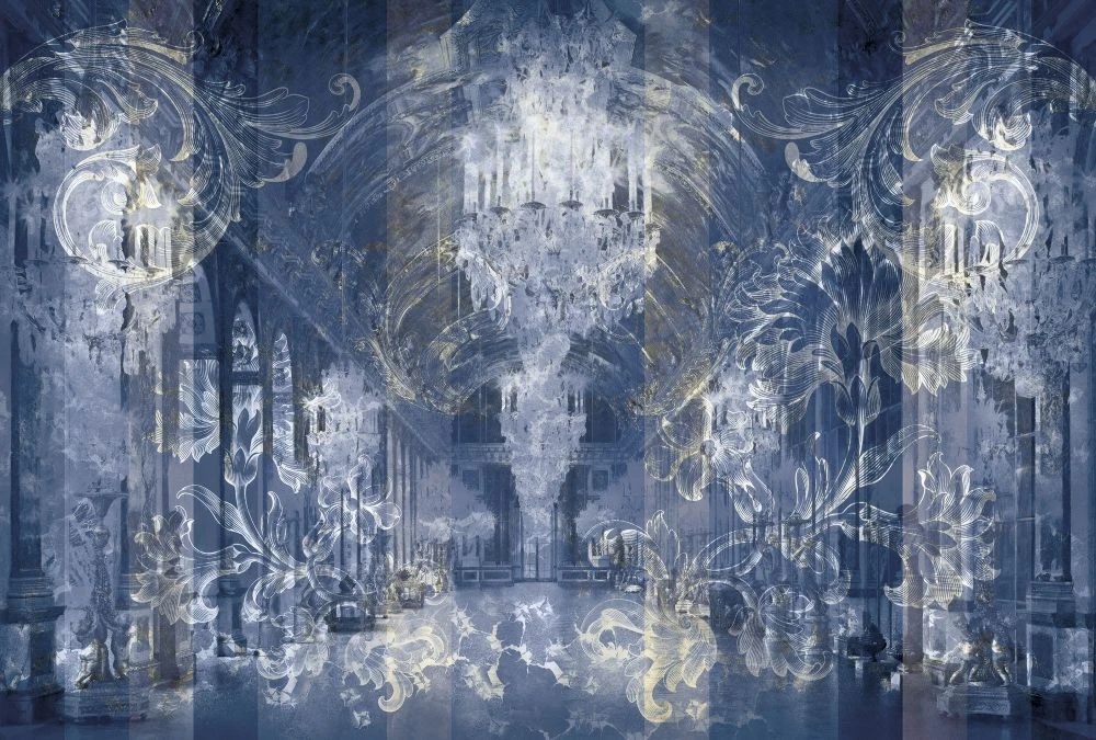 Фотообои и фрески на стену - в стиле прованс, синий, темно синяя, узор стертый