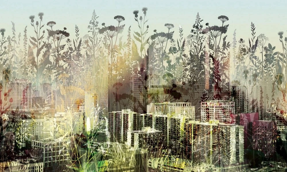 Фотообои на стену - лофт, поляна, город