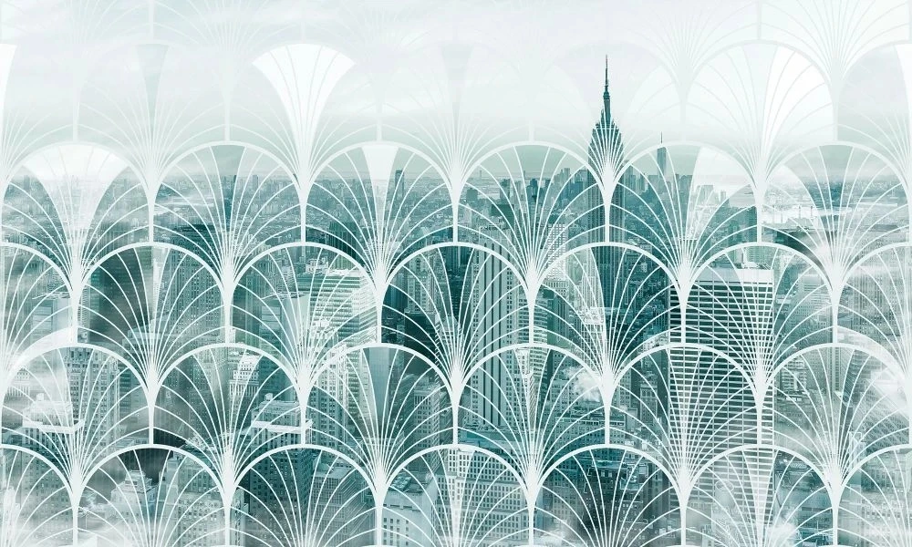 Фотообои и фрески на стену - лофт, город, узор, бирюзовая