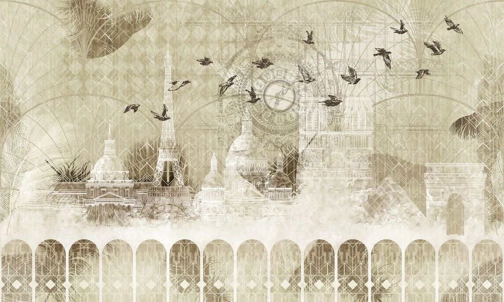 Фотообои и фрески на стену - в стиле прованс, архитектура, винтаж, бежевые