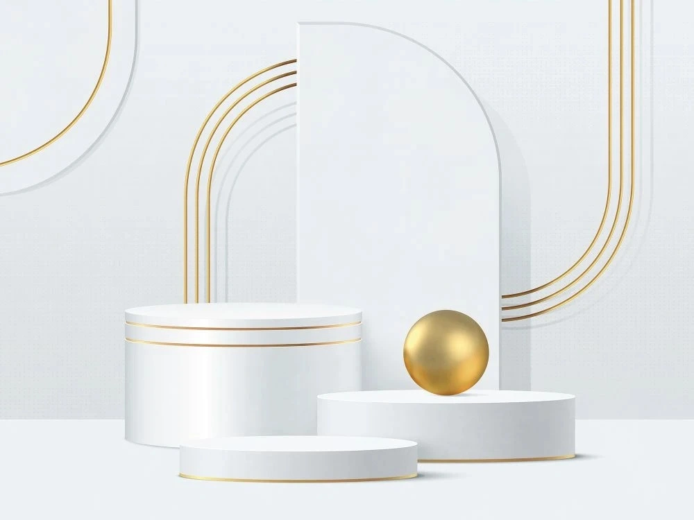 Фотообои на стену - 3Д, геометрия, белая, с золотом, в офис, в салон, в отель