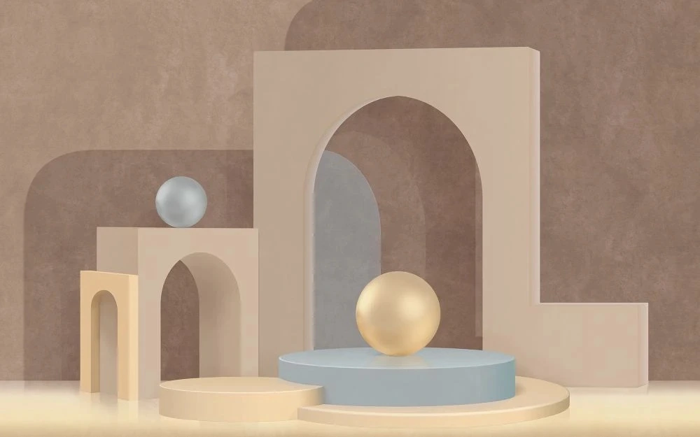 Фотообои и фрески на стену - 3Д, геометрия, бежевые, с голубым