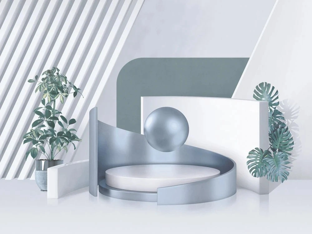 Фотообои и фрески на стену - 3Д, геометрия, серо-голубая, серая, голубая