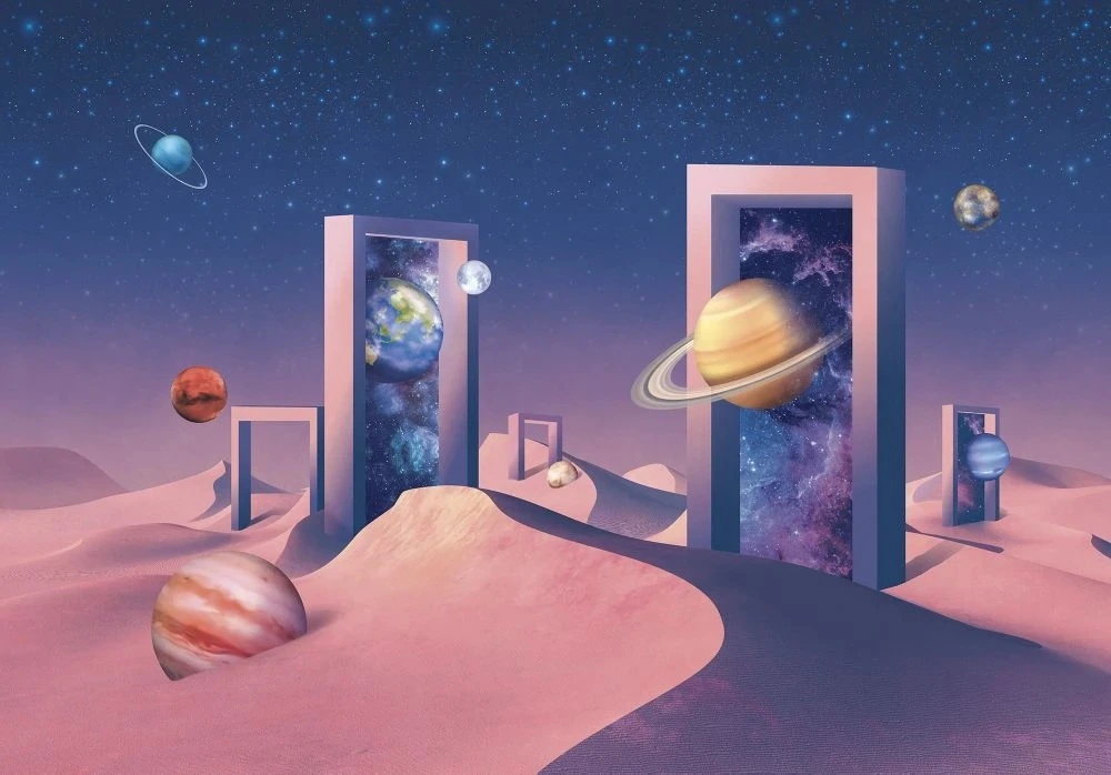 Фотообои и фрески на стену - 3Д, геометрия, розово-синяя, фиолетовая