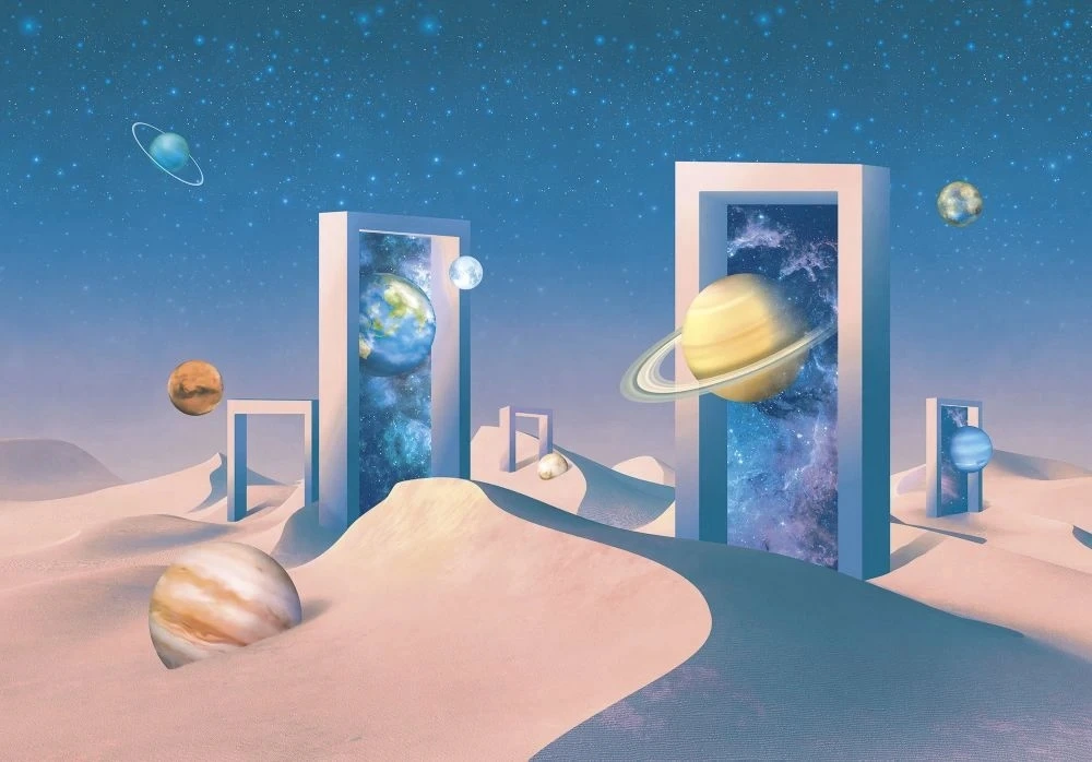 Фотообои и фрески на стену - 3Д, геометрия, бежево-голубая