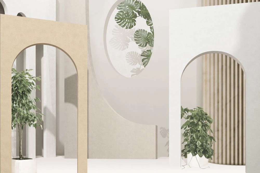 Фотообои и фрески на стену - геометрия, 3Д, арки, листья, кремовые