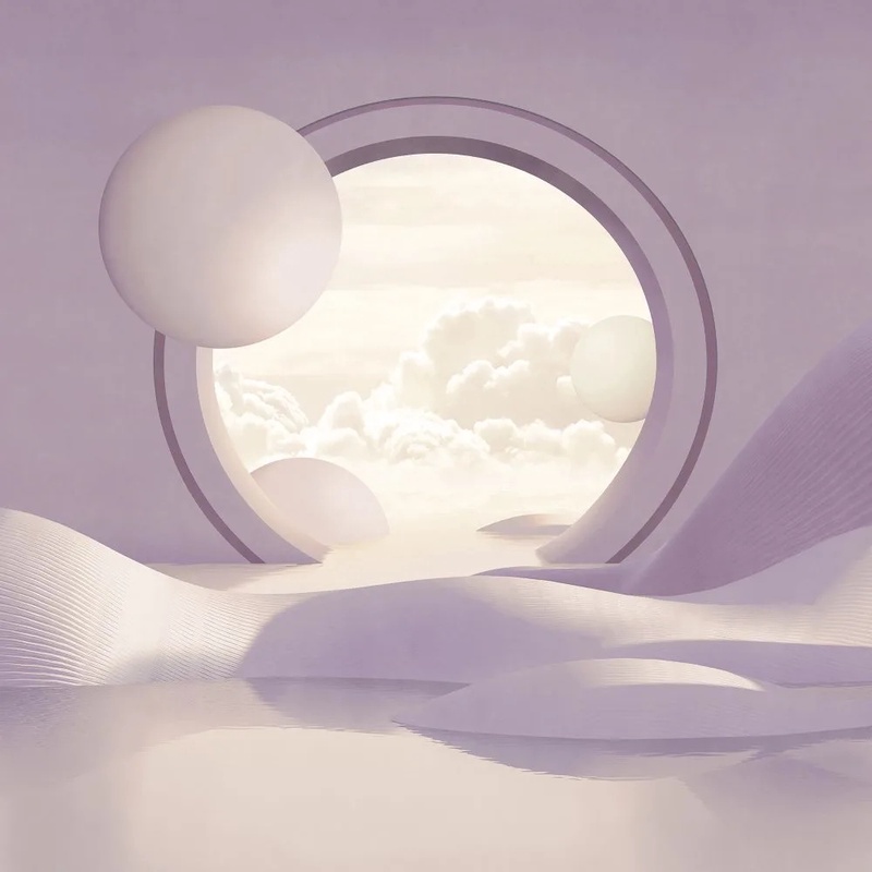 Фотообои и фрески на стену - геометрия, 3Д, иллюминатор, сиреневая