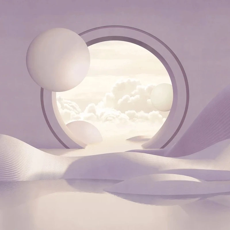 Фотообои и фрески на стену - геометрия, 3Д, иллюминатор, сиреневая