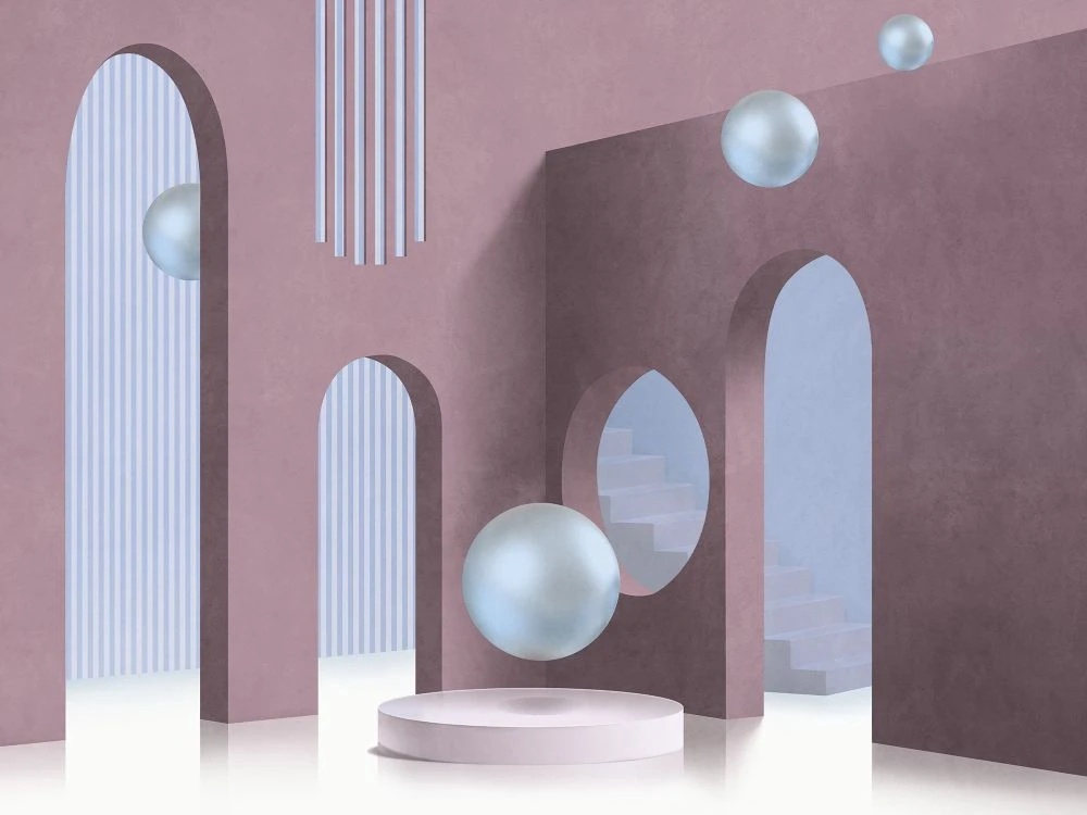 Фотообои и фрески на стену - геометрия, арки, серо-розовая, 3д