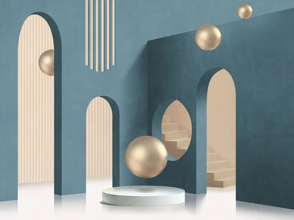 Фотообои и фрески на стену - геометрия, 3Д, арки, бирюзовая