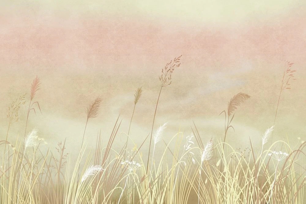 Фотообои и фрески на стену - в загородный дом, поле, колосья, персиковая