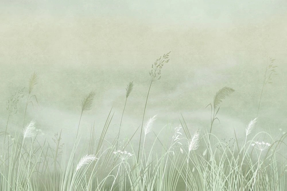 Фотообои и фрески на стену - в загородный дом, поле, колосья, светло салатовая