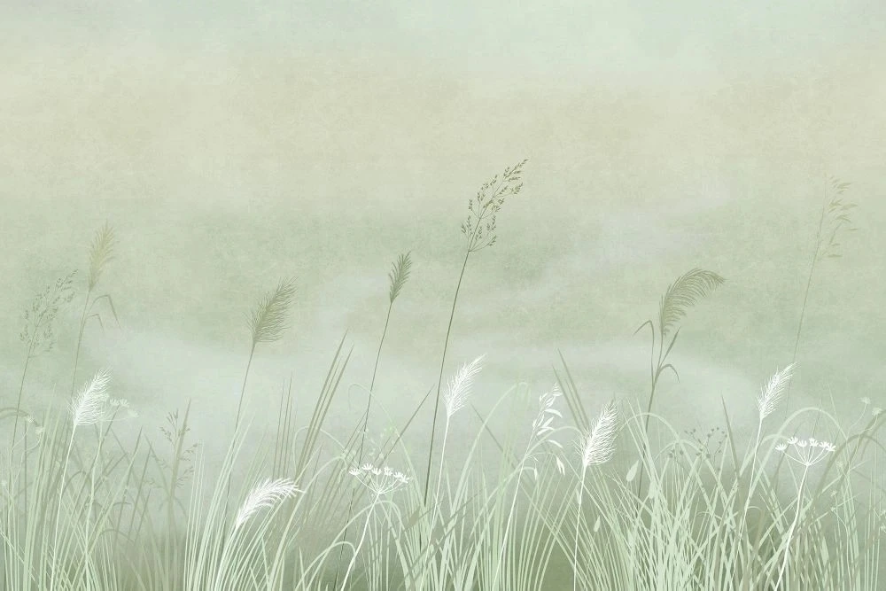 Фотообои и фрески на стену - в загородный дом, поле, колосья, светло салатовая