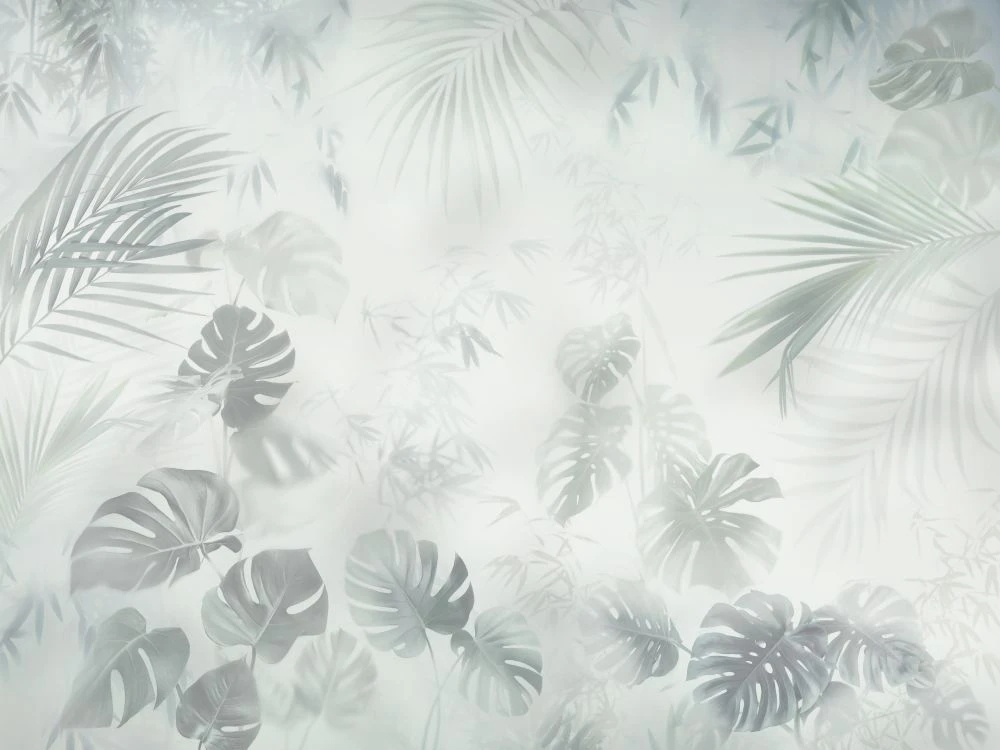 Фотообои и фрески на стену - в загородный дом, тропические листья, светло зеленая