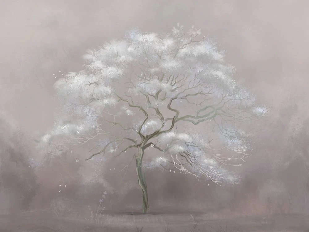 Фотообои на стену - в загородный дом, дерево, бело-бежевая