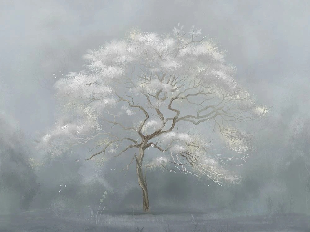 Фотообои и фрески на стену - в загородный дом, дерево, бело-серое