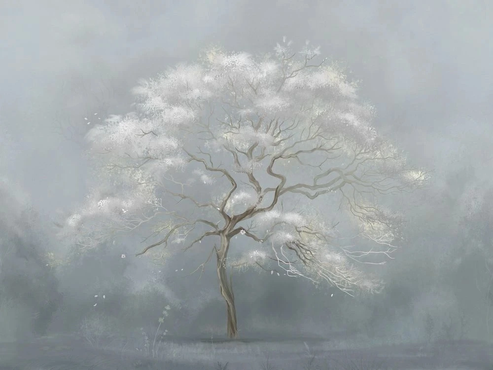 Фотообои и фрески на стену - в загородный дом, дерево, бело-серое