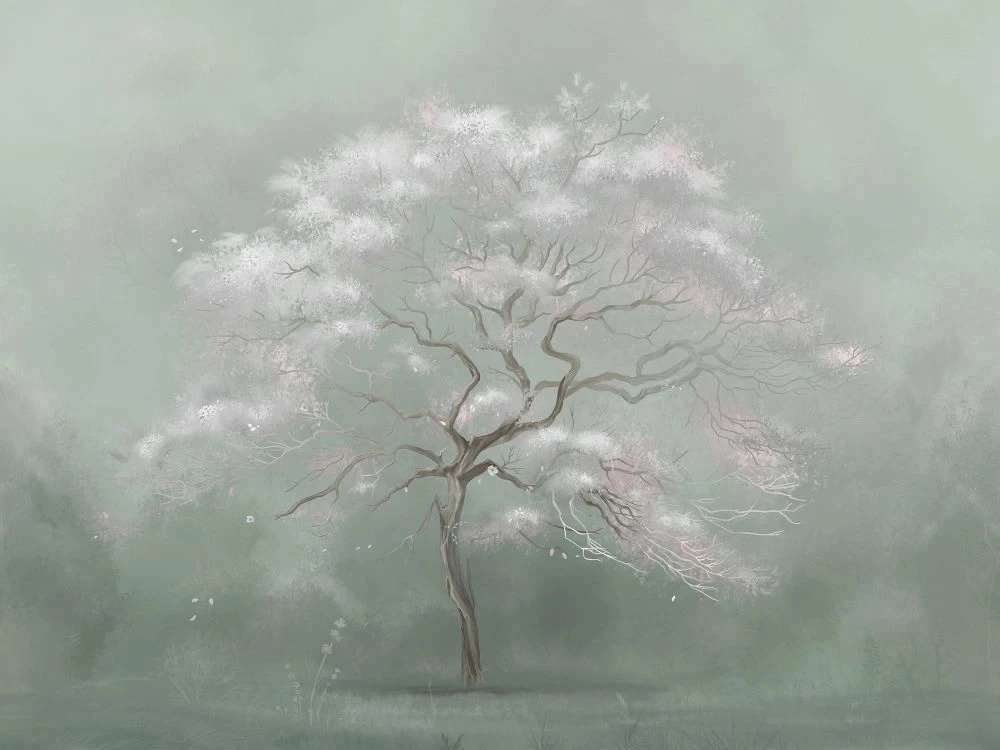 Фотообои и фрески на стену - в загородный дом, дерево, серо-зеленое, белые