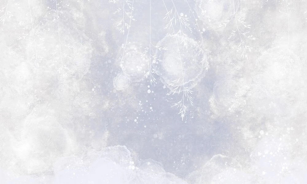 Фотообои и фрески на стену - в детскую комнату, белые листья, на голубом фоне