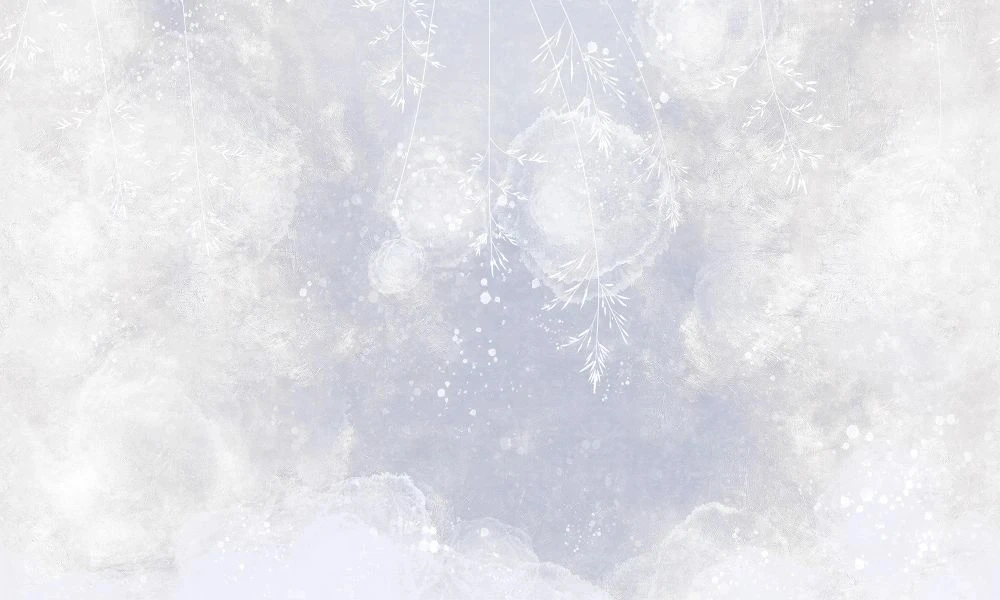 Фотообои на стену - в детскую комнату, белые листья, на голубом фоне