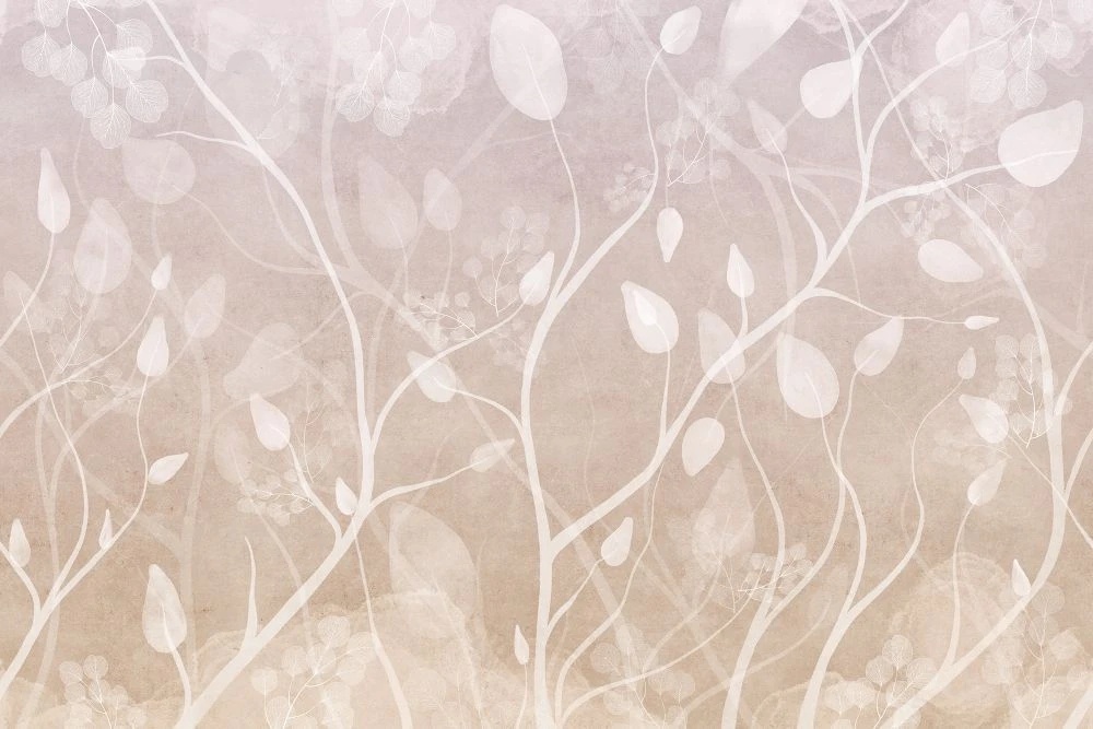 Фотообои и фрески на стену - в детскую комнату, листья, ветки, белые, бежевые