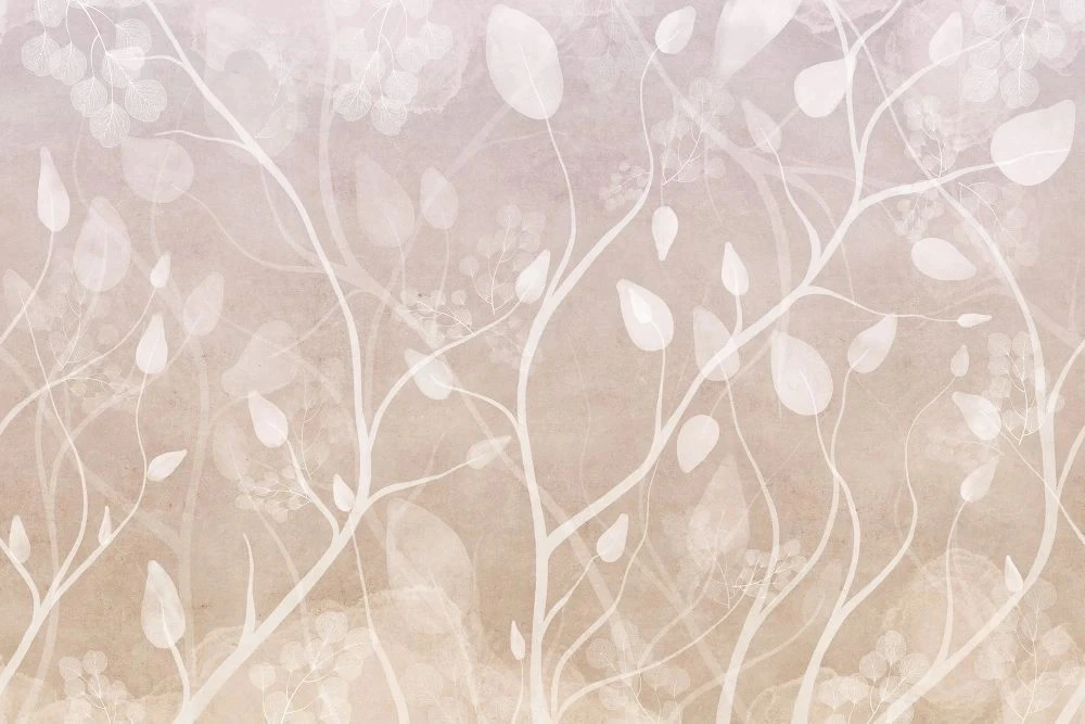 Фотообои и фрески на стену - в детскую комнату, листья, ветки, белые, бежевые