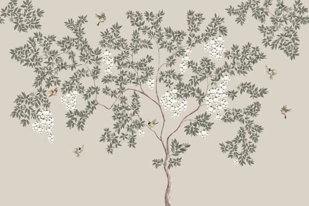 Фотообои и фрески на стену - в загородный дом, дерево, бежевые, графика