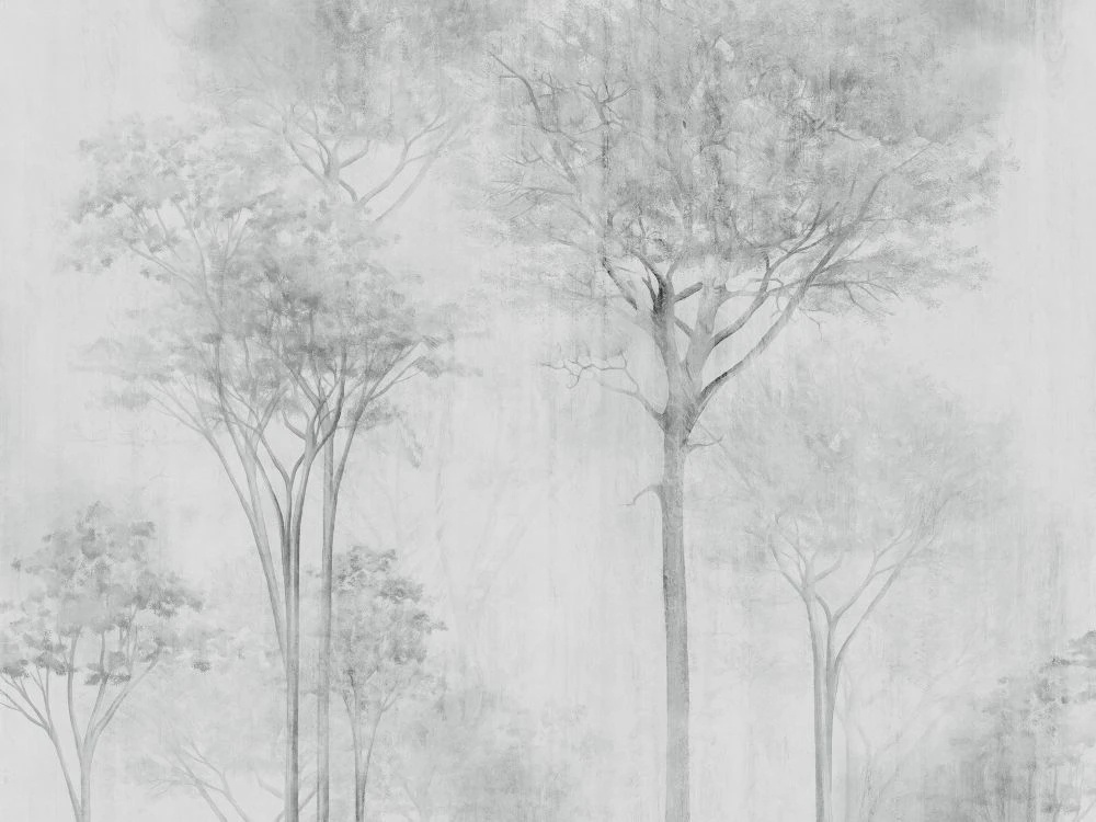 Фотообои и фрески на стену - современные, серо-бежевые, графика, зеленая