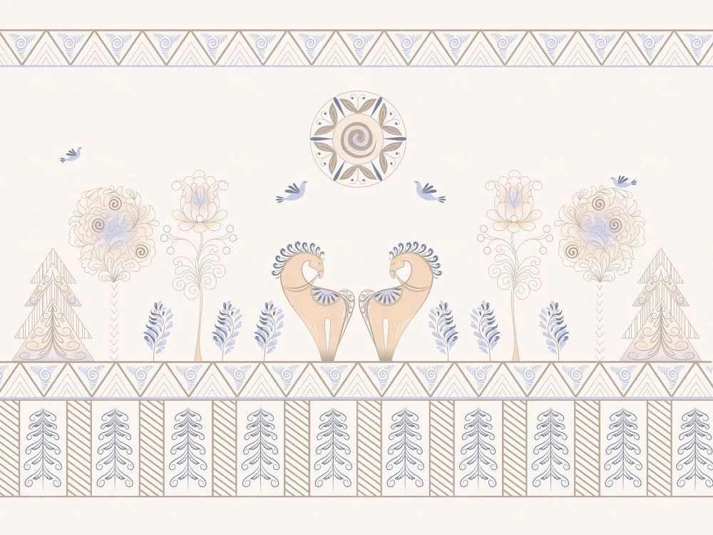 Фотообои и фрески на стену - в детскую комнату, пудровые, лошадки