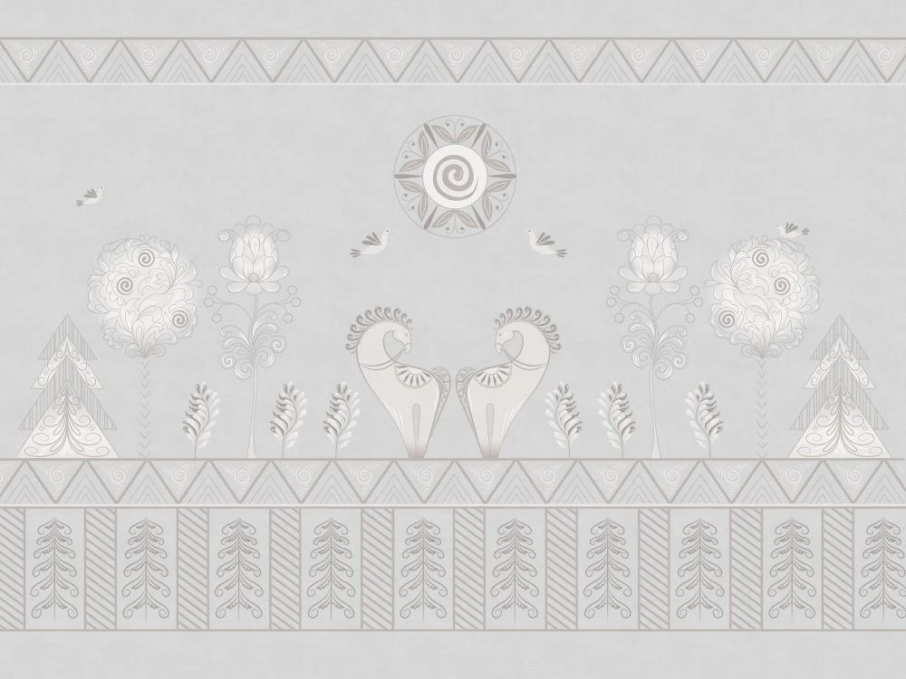 Фотообои и фрески на стену - в детскую комнату, розово-серая, лошадки