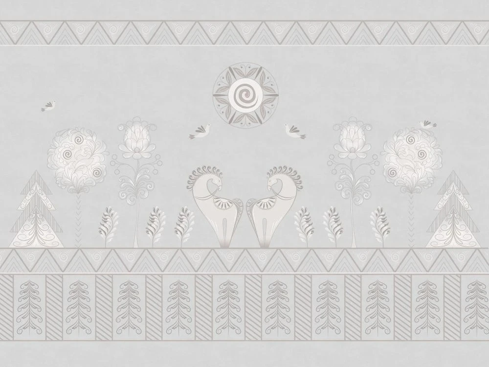 Фотообои и фрески на стену - в детскую комнату, розово-серая, лошадки