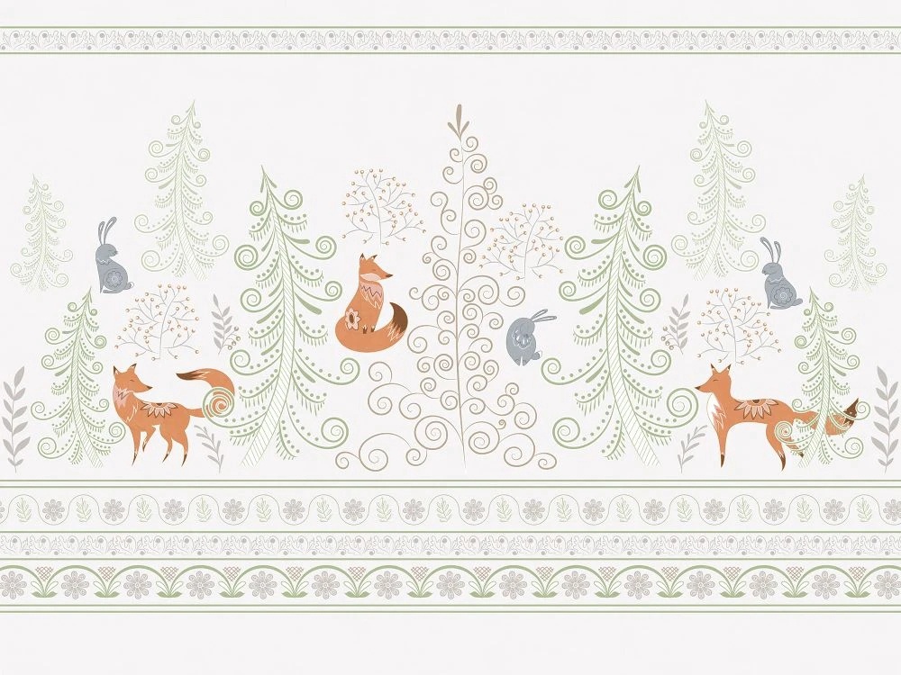 Фотообои и фрески на стену - в детскую комнату, зайчик, лиса, кремовая