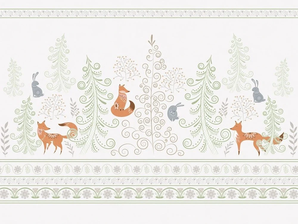 Фотообои и фрески на стену - в детскую комнату, зайчик, лиса, кремовая