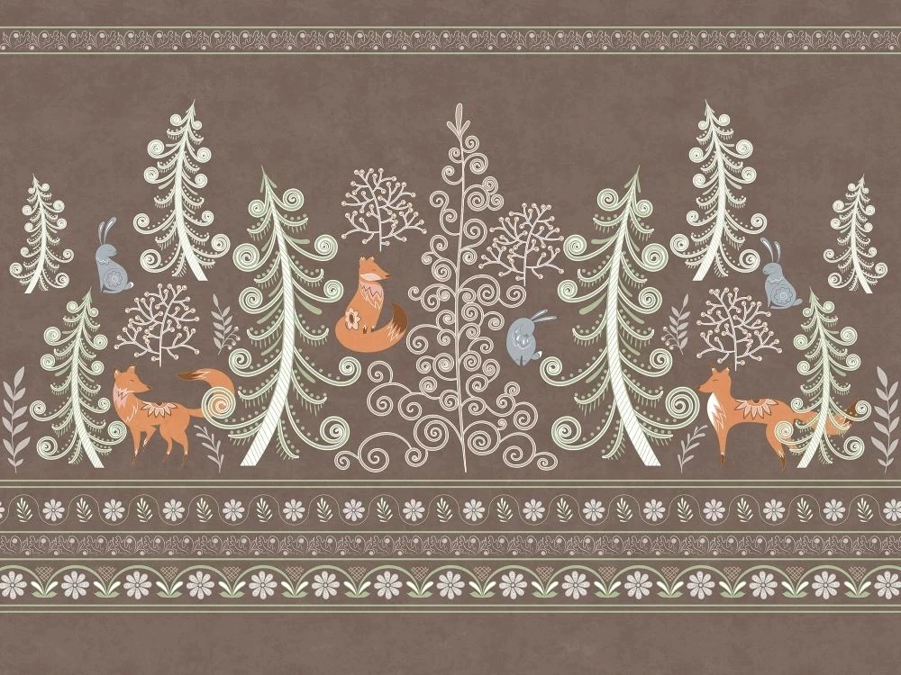 Фотообои и фрески на стену - в детскую комнату, зайчик, лиса, коричневая