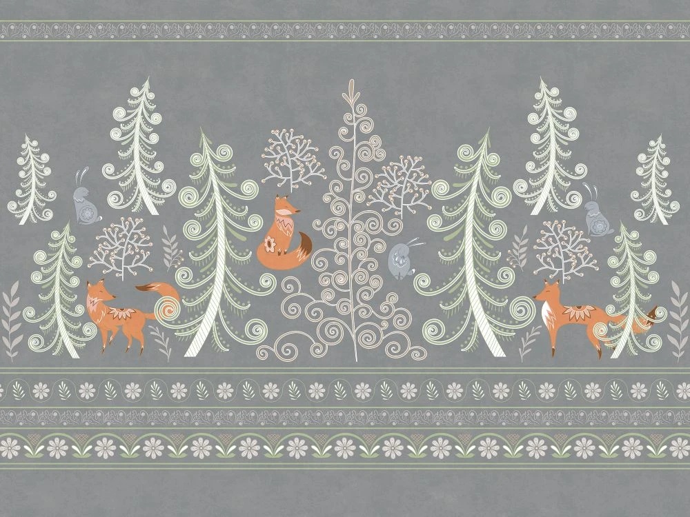 Фотообои и фрески на стену - в детскую комнату, зайчик, лиса, серая