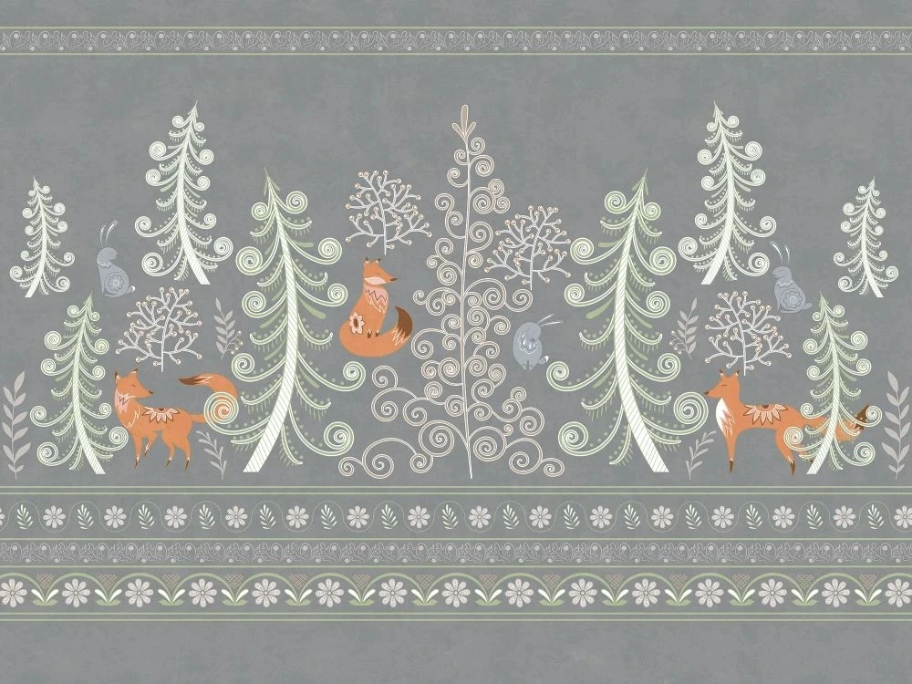 Фотообои и фрески на стену - в детскую комнату, зайчик, лиса, серая