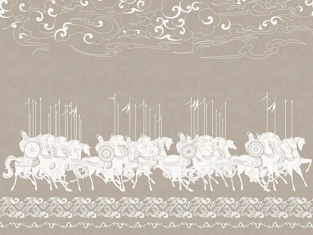 Фотообои и фрески на стену - в детскую комнату, всадники, воины, бежевые